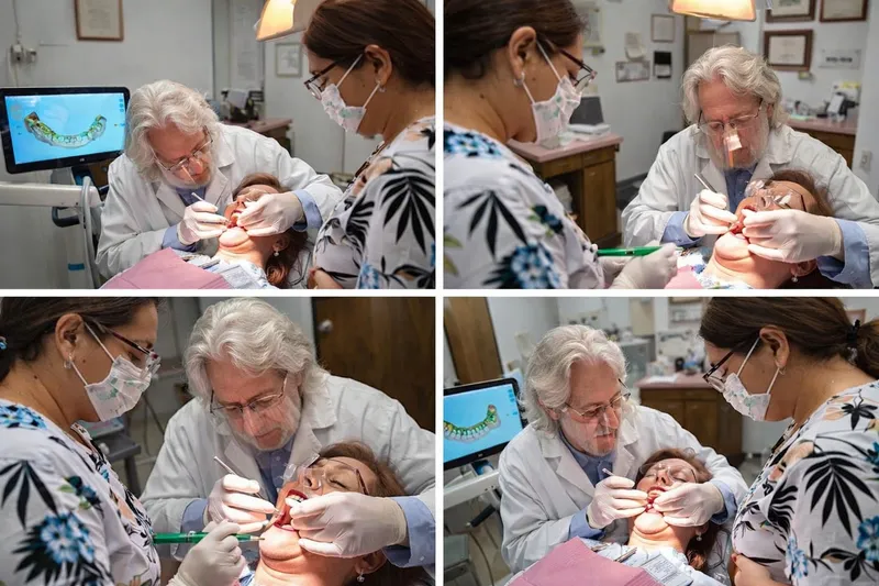 Collage of Dr. Baldwin's team providing patient care